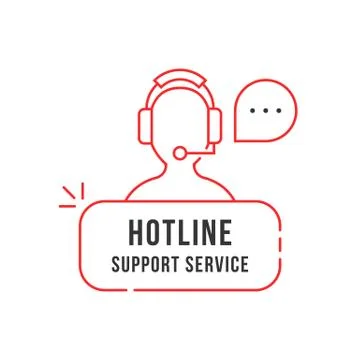 Red thin line hotline support service logo Stock Illustration