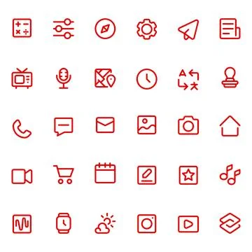 Red Thin Line Icons Set Vector Illustration for Interface Design Stock Illustration