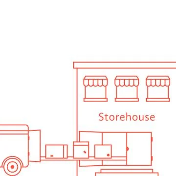 Red thin line storehouse building Stock Illustration