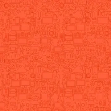 Red Thin Line Technology Devices Seamless Pattern Stock Illustration