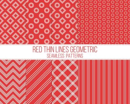 Red thin lines geometric seamless patterns set Stock Illustration