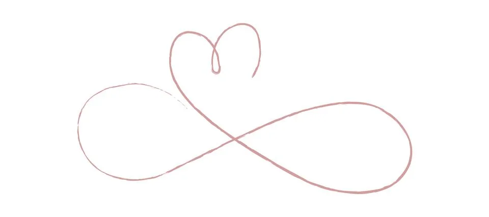 Red thin lines two hearts love infinity symbol on white background - Vector Stock Illustration