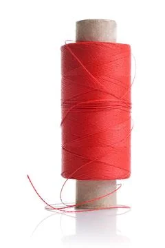 Red thread and coil isolated on white red thread and coil isolated on whit... 写真素材