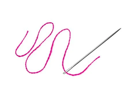 Red thread and needle isolated on white Stock Photos