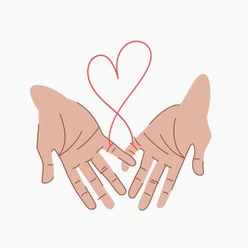 Red thread of fate that connects the hands of lovers. Soulmates hold on to th Stock Illustration