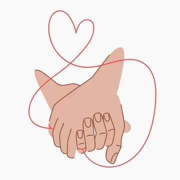 Red thread of fate that connects the hands of lovers. Couple holding hands. R Stock Illustration