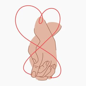 Red thread of fate that connects the hands of lovers. Couple holding hands. R Stock Illustration