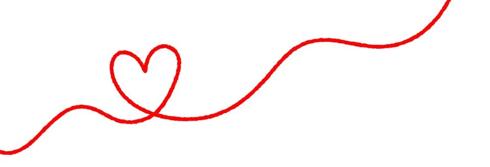 Red thread heart shape with curly rope line for valentines day love design an Ilustración de archivo