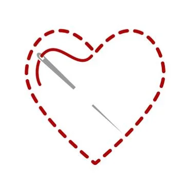 Red thread with needle like heard symbol for design on white, stock vector il Stock Illustration