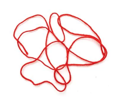 Red thread or rope with abstract twist shapes isolated on white Stock Photos