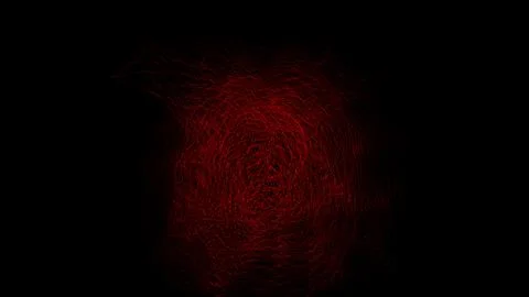 Red threads smoothly wriggle in the shape of a ball. Cosmic Tangle on black b Stockillustratie