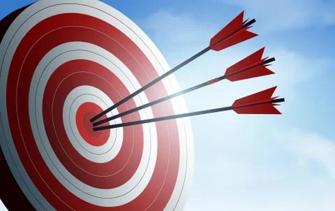 Red three arrows darts in target. business success goal. creative idea. illus Stock Illustration