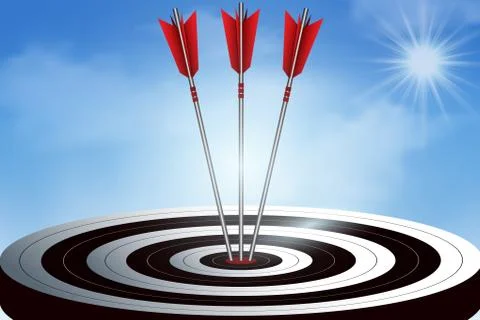 Red three arrows darts in target. business success goal. creative idea. illus Stock Illustration
