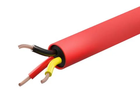 Red three core stranded copper electric cable wire Stock Photos