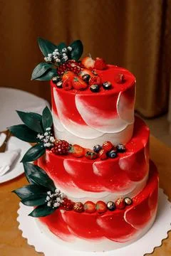 Red three-tiered cake Stock Photos