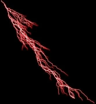 Red thunderbolt. Realistic lightning. Electricity thunder light storm flash t Stock Photos