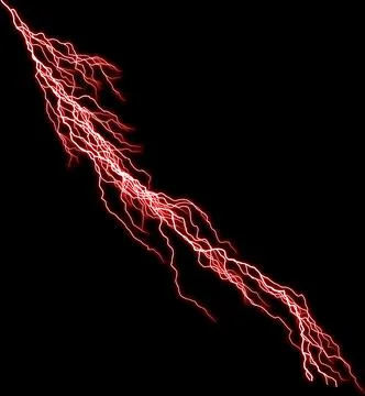 Red thunderbolt. Realistic lightning. Electricity thunder light storm flash t Stock Photos