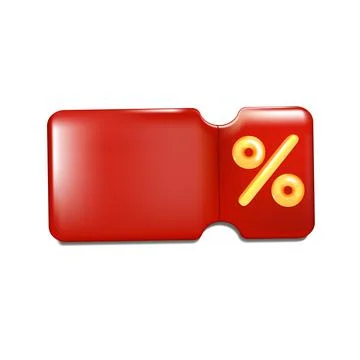 Red ticket with percentage 3d vector illustration on white background Stock Illustration