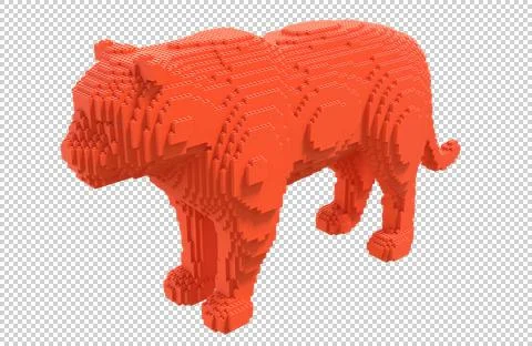 Red tiger from plastic blocks on a transparent background. Stock Illustration
