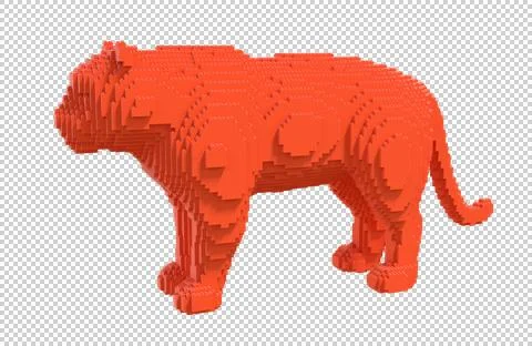 Red tiger from plastic blocks on a transparent background. Stock Illustration