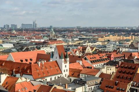 Red tile roofs in centre of Munich Stock Photos
