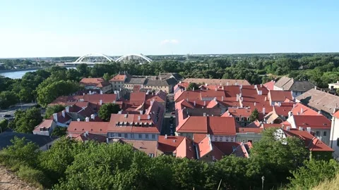 Red tiled roofs seen from above in old city. Novi Sad, Petrovaradin, Serbia. Stock Footage 156519644