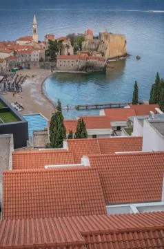 Red tiled rooftops in Budva Stock Photos
