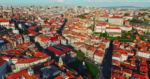 Red Tiled Rooftops Vibrant Historic Old Town Of Porto Lit By Morning Sunrays Video stock 300448926