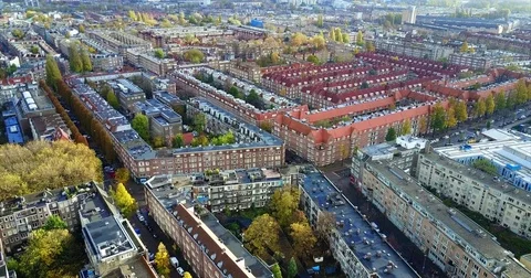 Red tiled terraces and inner courtyards in a housing grid Stock-Footage 71291488
