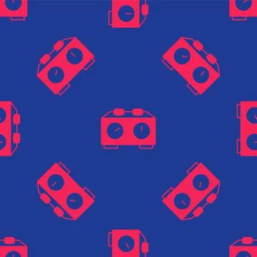 Red Time chess clock icon isolated seamless pattern on blue background. Sport Stock Illustration