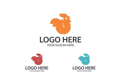 Red Time Chicken Logo Design	 Stock Illustration