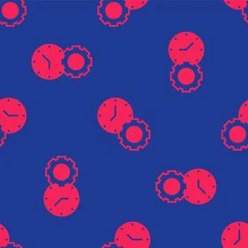 Red Time management icon isolated seamless pattern on blue background. Clock  Stock Illustration