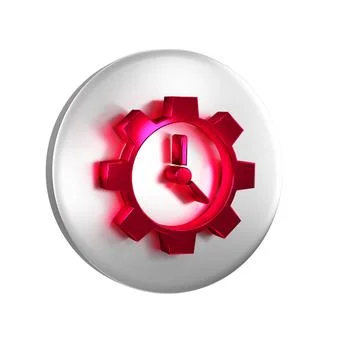 Red Time Management icon isolated on transparent background. Clock and gear s Stock-Illustration