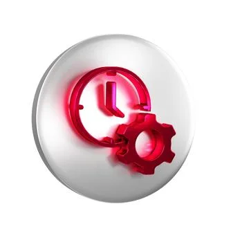 Red Time management icon isolated on transparent background. Clock and gear.. Stock-Illustration