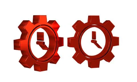 Red Time Management icon isolated on transparent background. Clock and gear.. Stock-Illustration