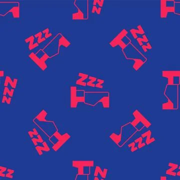 Red Time to sleep icon isolated seamless pattern on blue background. Sleepy zzz Illustrazione stock