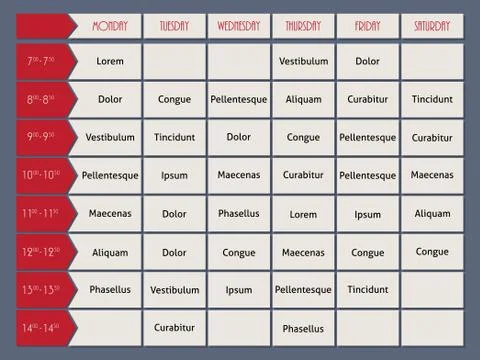Red timetable template with arrow time pointer Stock Illustration