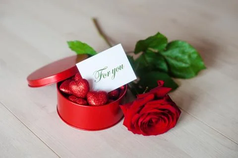 Red tin box with hearts Stock Photos