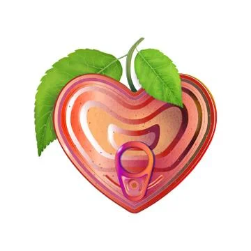 Red tin can heart with ring pull, top view. Modern Valentines sign. Packaging Stock Illustration