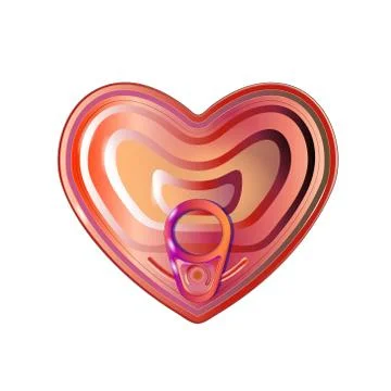 Red tin can heart with ring pull, top view. Vector illustration. Packaging Stock Illustration