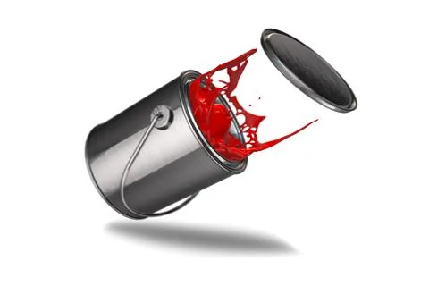 Red tin of paint falling over 3d render イラスト素材