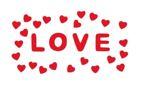 Red title LOVE with hearts on the white background, Valentine's Day Stock Illustration