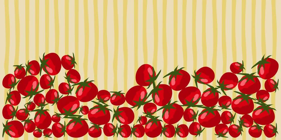 Red tomato cluster vector illustration with green stems on yellow background Stock Illustration