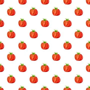 Red tomato halves creating a continuous seamless pattern Stock Illustration