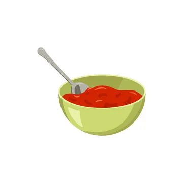 Red tomato paste in a bowl with a spoon Stock Illustration