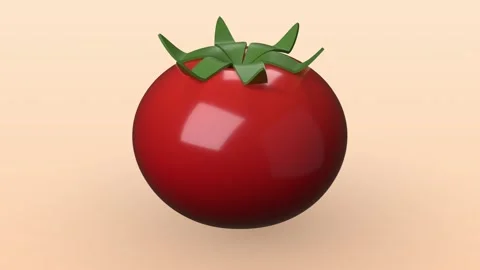 Red tomato on peach beige background. 3d rendering Stock Footage 341319449