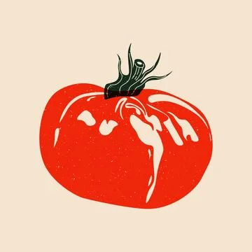 Red tomato risograph effect. Cartoon organic vegetable with retro print effect Illustrazione stock