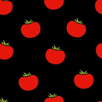 Red tomato seamless vegetable black pattern Stock Illustration