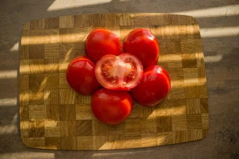 Red Tomato Slice Table Background Picture of Flower Stock Photos
