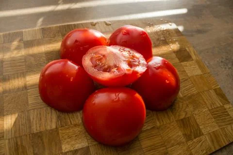 Red Tomato Slice Table Background Picture of Flower Stock Photos